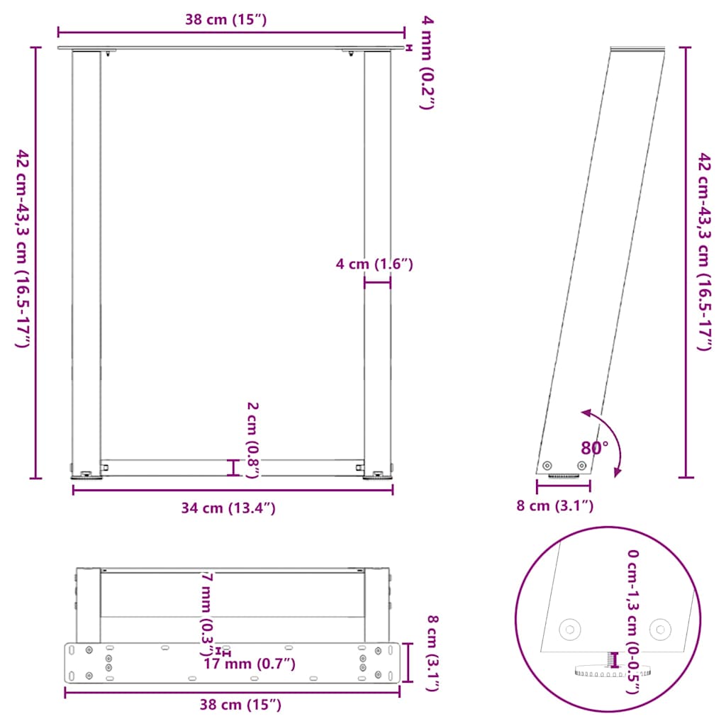Noge za klub stolić U-oblik 2 kom antracit 38 x (42-43) cm čelik
