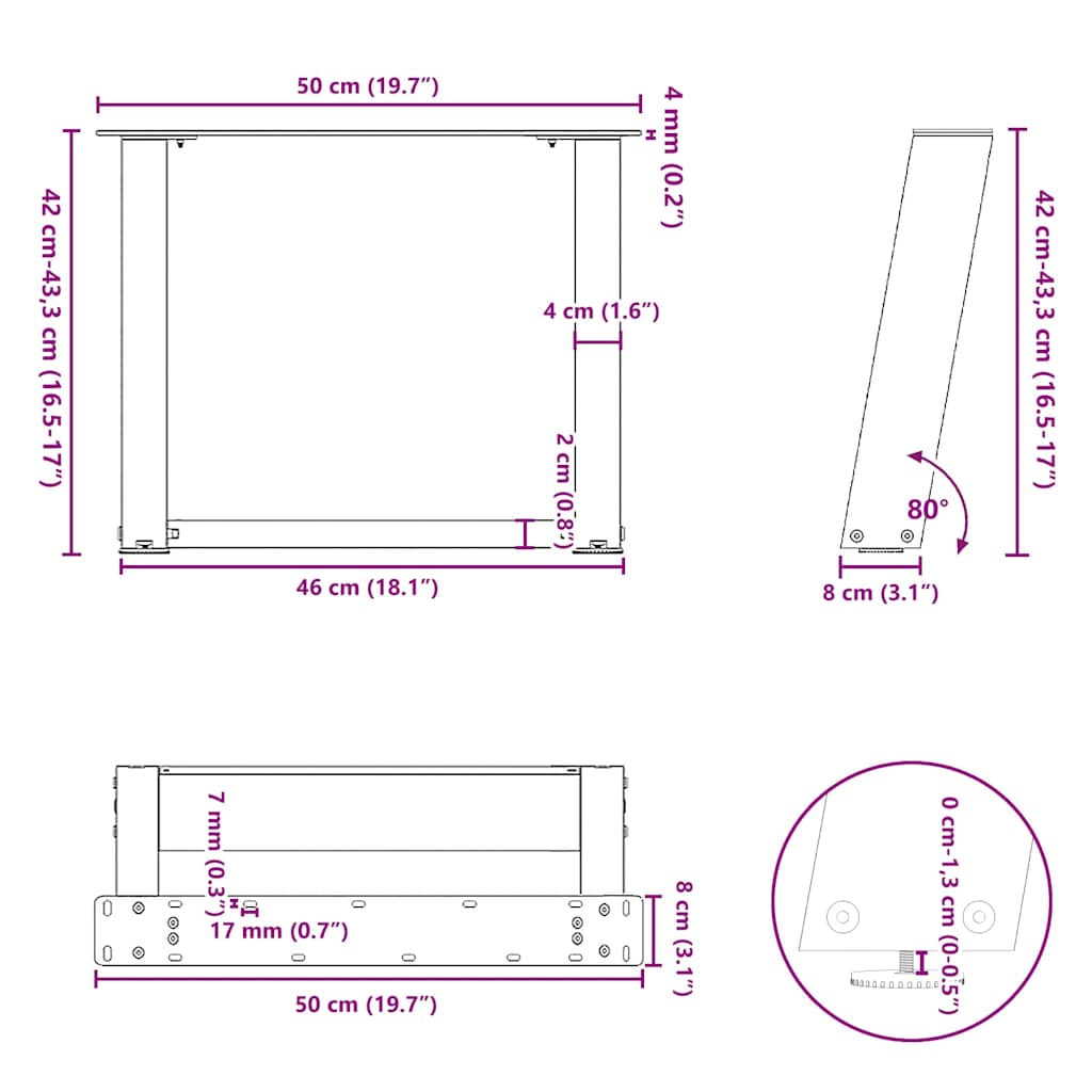 Noge za klub stolić U-oblik 2 kom Crne 50 x (42-43) cm Čelik