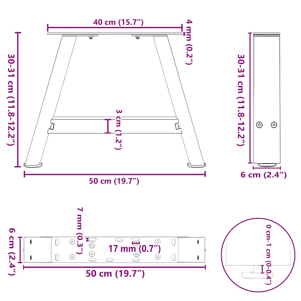 Noge za klub stolić A-oblika 2 kom antracit 50 x (30-31) cm čelik