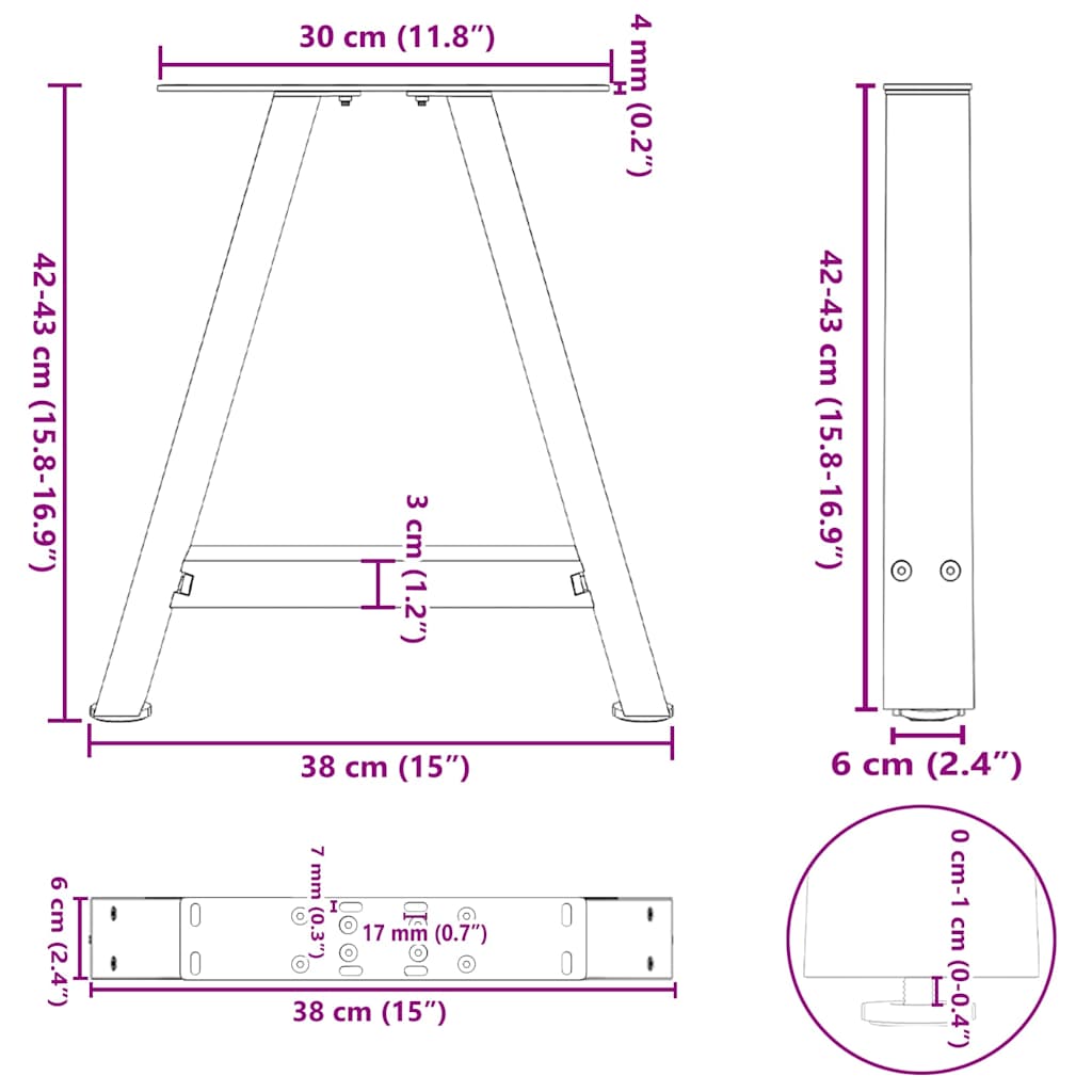 Noge za klub stolić A-oblika 2 kom antracit 38 x (42-43) cm čelik