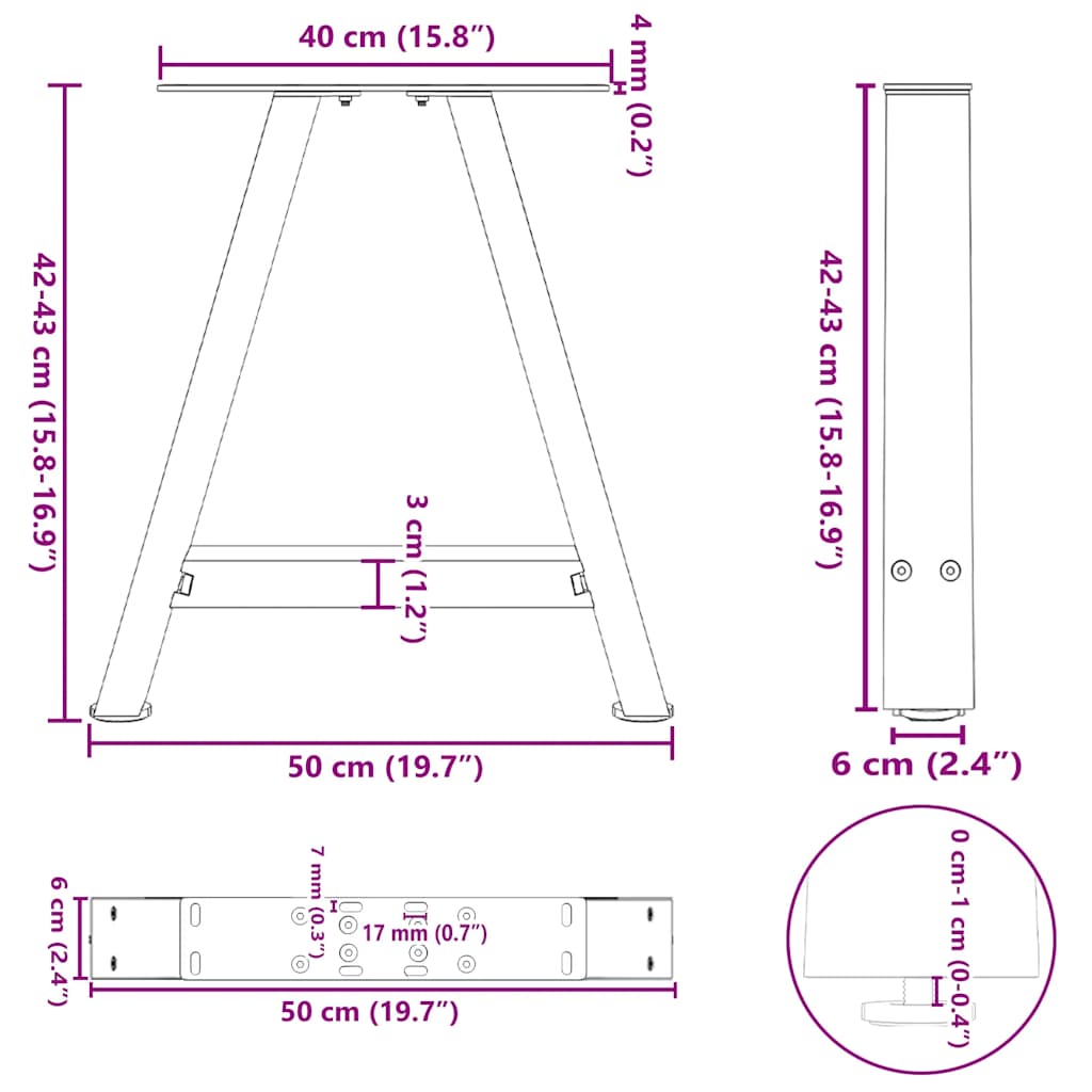 Noge za klub stolić A-oblika 2 kom Bijele 50 x (42-43) cm Čelik
