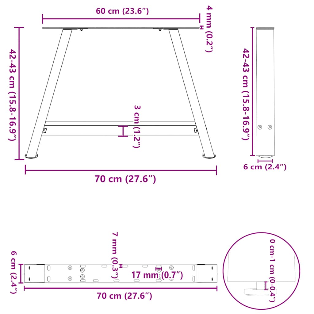 Noge za klub stolić A-oblika 2 kom 70 x (42-43) cm čelik