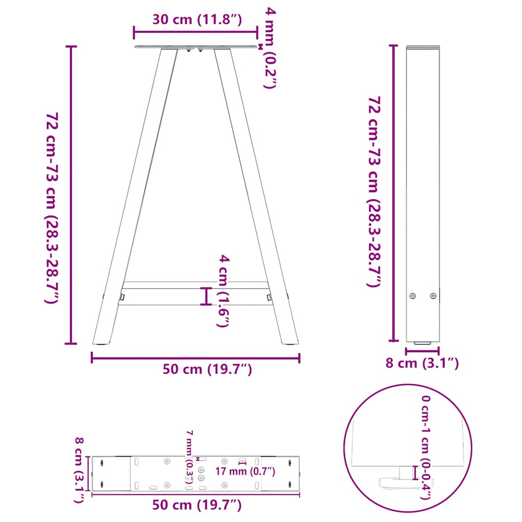 Noge za blagovaonski stol A-oblika 2 kom Crne 50 x (72-73) cm Čelik