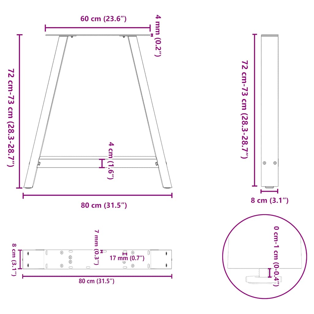Noge za blagovaonski stol A-oblika 2 kom Bijele 80 x (72-73) cm Čelik