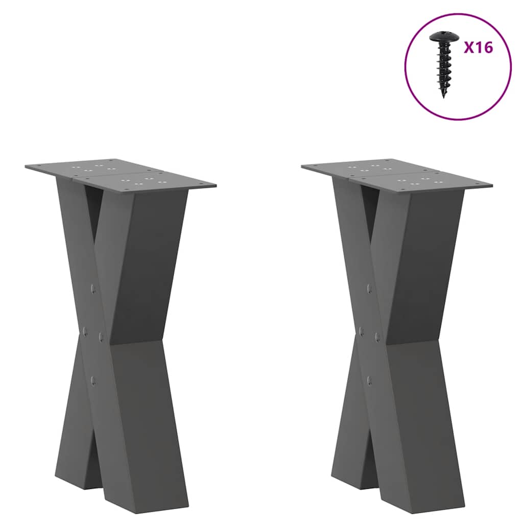 Noge za klub stolić u obliku slova X, 2 kom, antracit, 38 x (42-43) cm, čelik