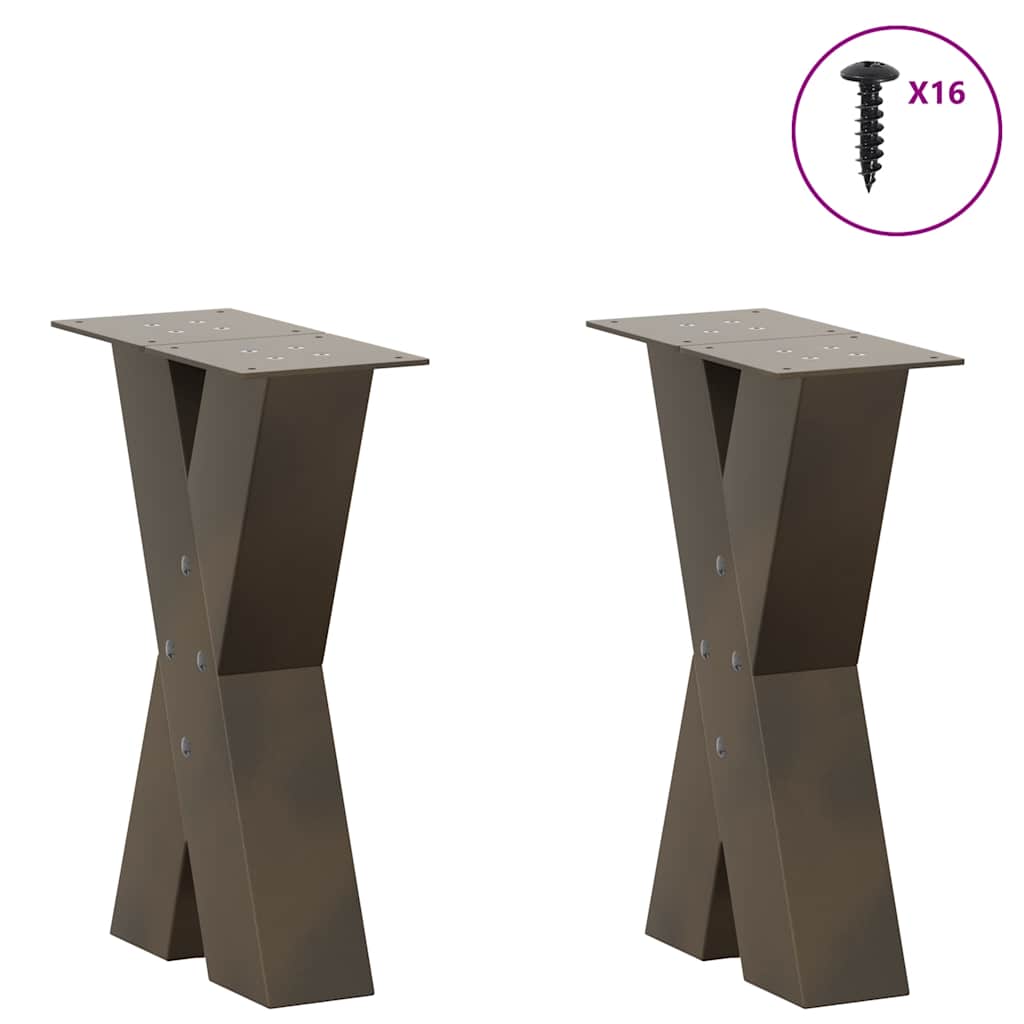Noge za klub stolić u obliku slova X, 2 kom, prirodni čelik, 38 x (42-43) cm, čelik