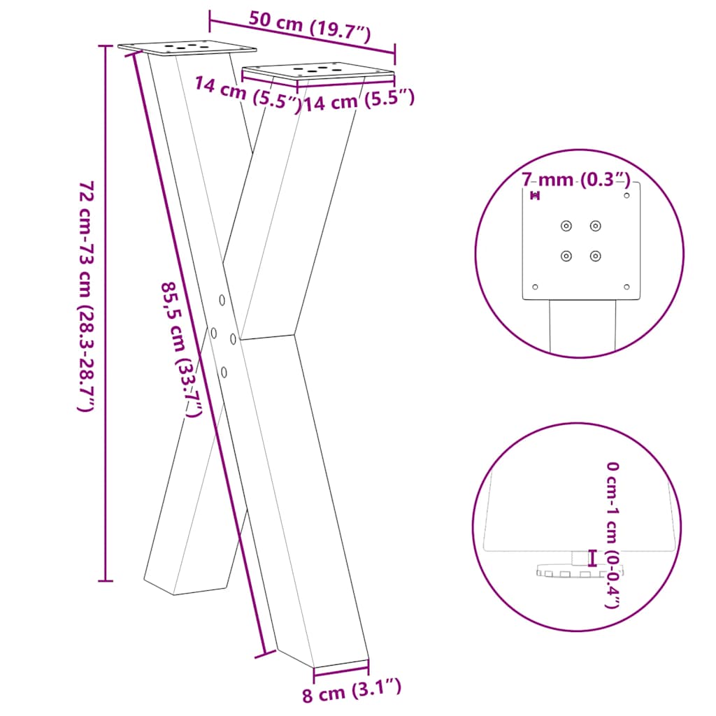 Noge za blagovaonski stol u obliku slova X, 2 kom, antracit, 50 x (72-73) cm, čelik