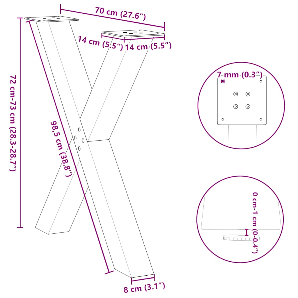 Noge za blagovaonski stol u obliku slova X, 2 kom, antracit, 70 x (72-73) cm, čelik