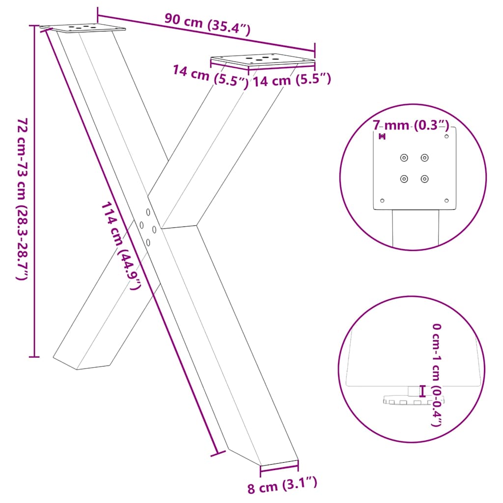 Noge za blagovaonski stol u obliku slova X, 2 kom, crne, 90 x (72-73) cm, čelik