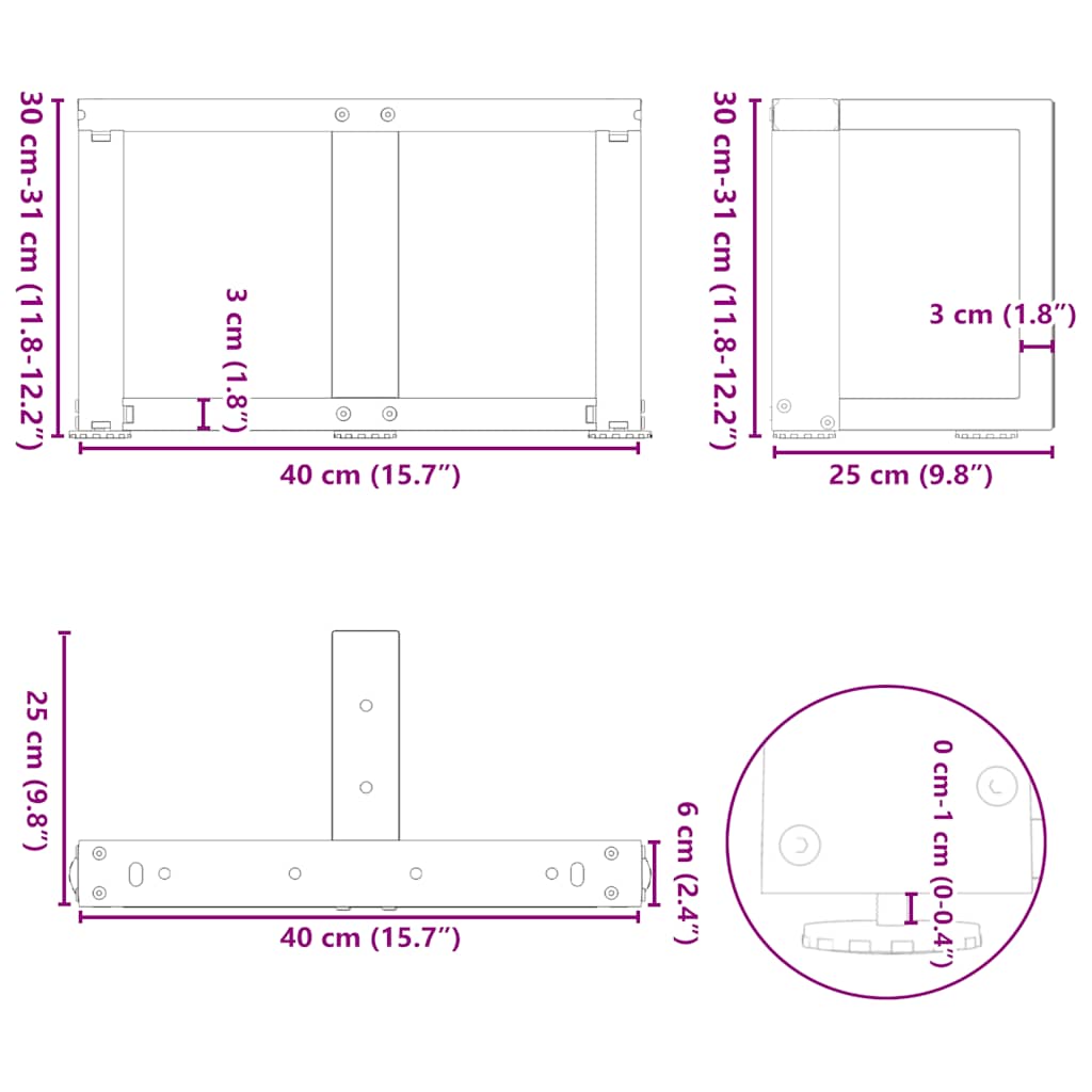 Noge za klub stolić T-oblika 2 kom antracit 40x25x(30-31) cm čelik