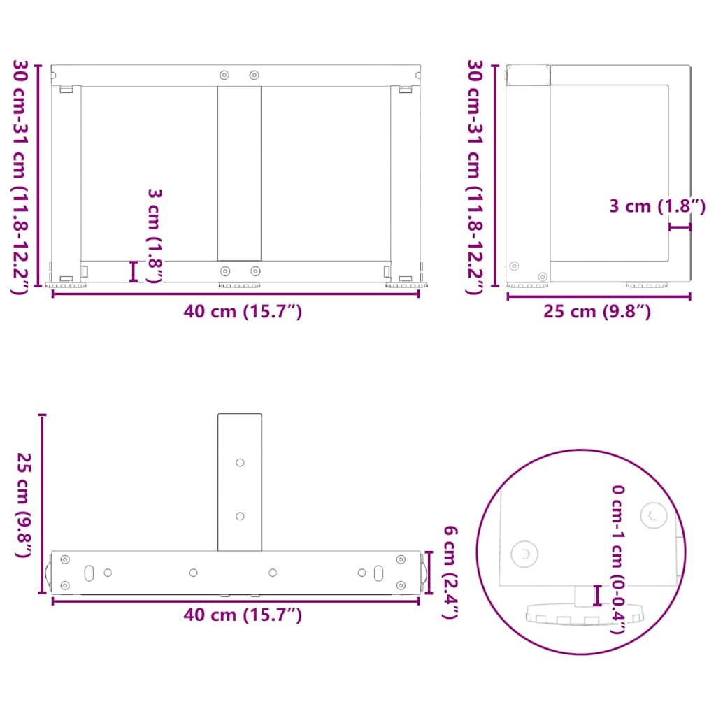 Noge za klub stolić T-oblika 2 kom Crne 40x25x(30-31) cm Čelik