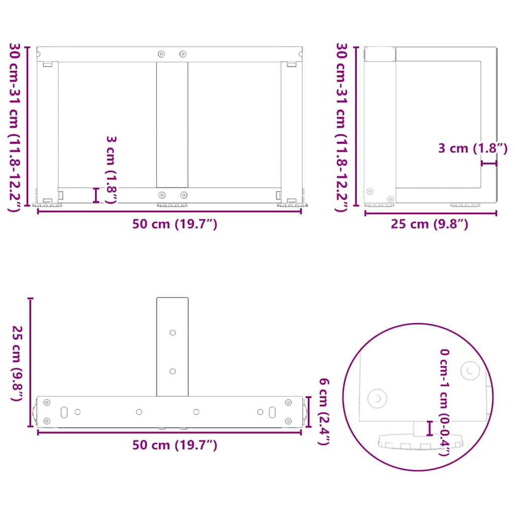 Noge za klub stolić T-oblika 2 kom Crne 50x25x(30-31) cm Čelik