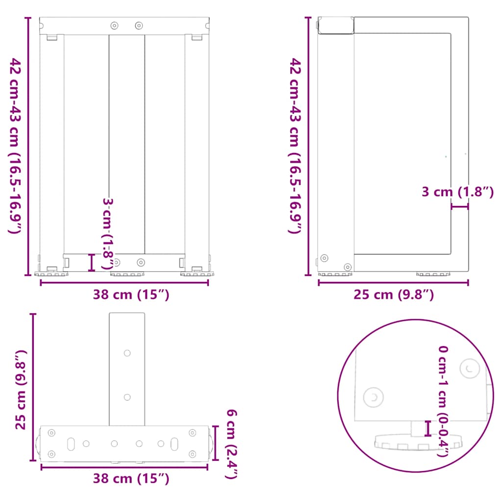 Noge za klub stolić T-oblika 2 kom Crne 38x25x(42-43) cm Čelik
