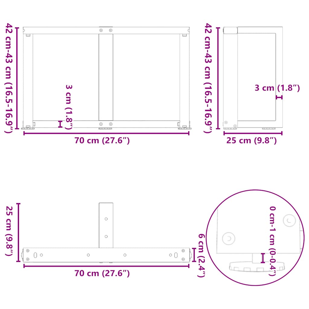 Noge za klub stolić T-oblika 2 kom antracit 70x25x(42-43) cm čelik
