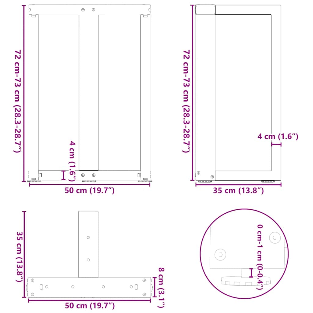 Noge za blagovaonski stol T-oblika 2 kom Crne 50x35x(72-73) cm Čelik
