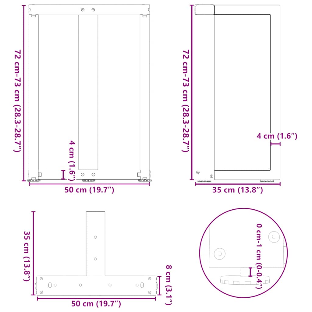 Noge za blagovaonski stol T-oblika 2 kom Crne 50x35x(72-73) cm Čelik