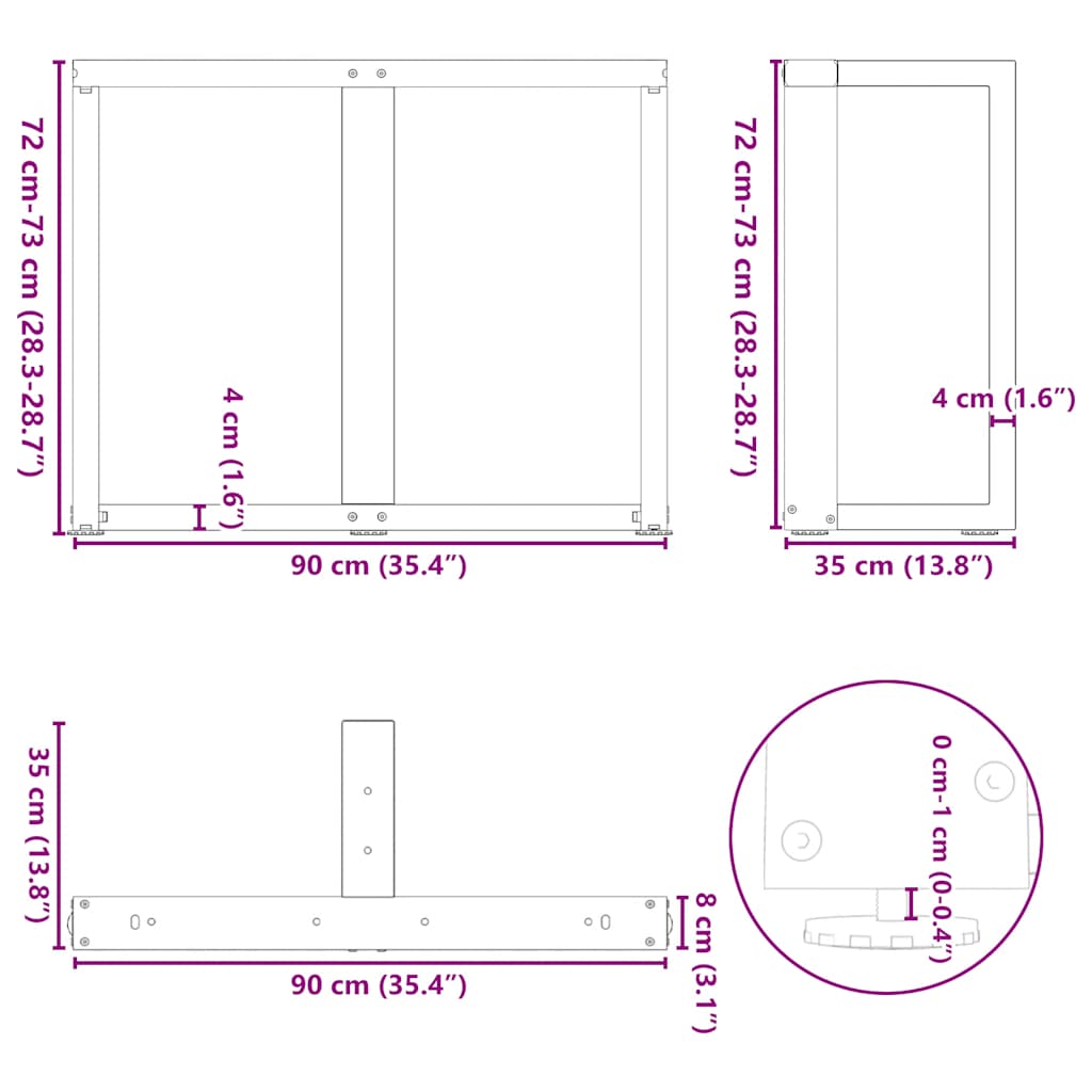 Noge za blagovaonski stol T-oblika 2 kom Bijele 90x35x(72-73) cm Čelik