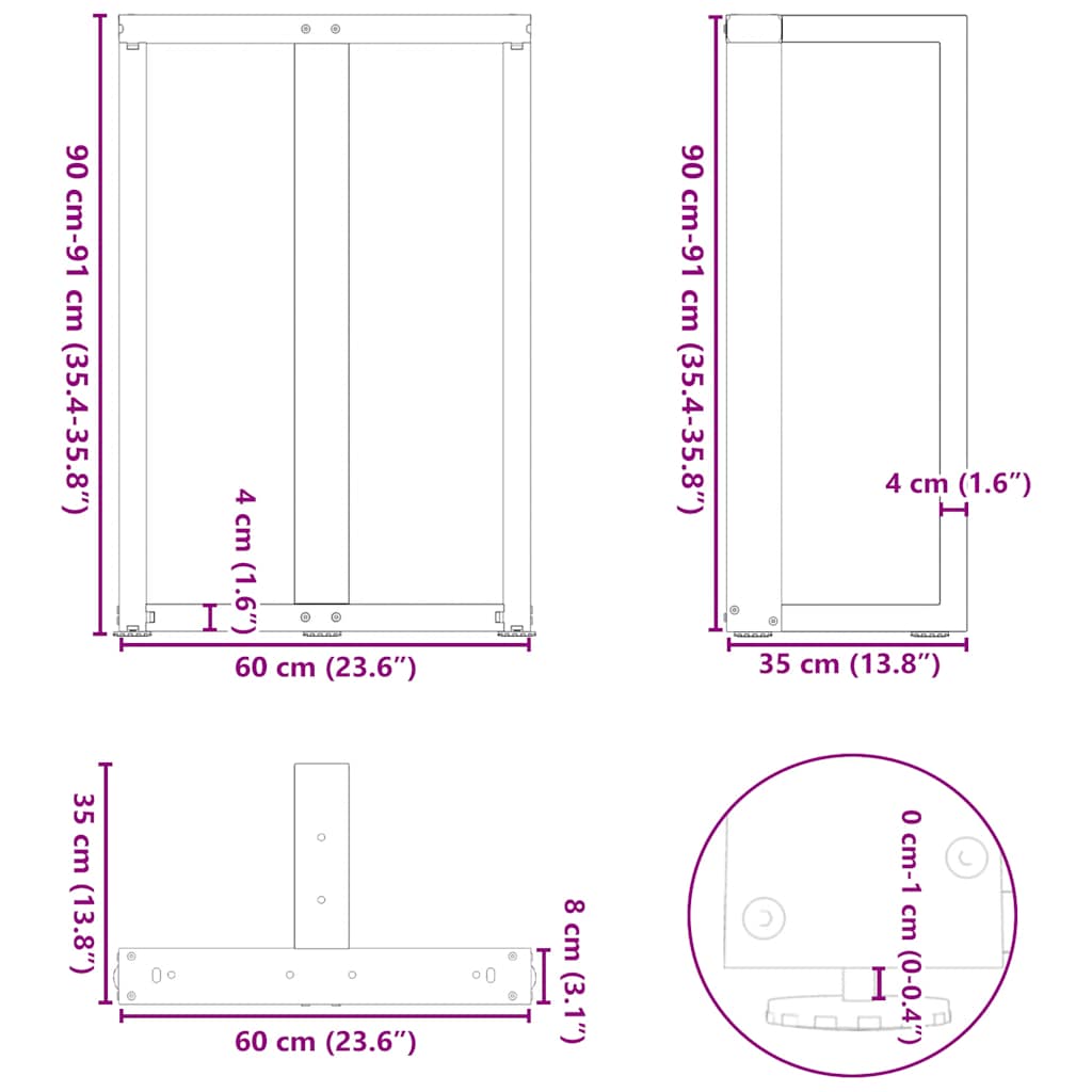 Noge za barski stol T-oblika 2 kom Crne 60x35x(90-91) cm Čelik