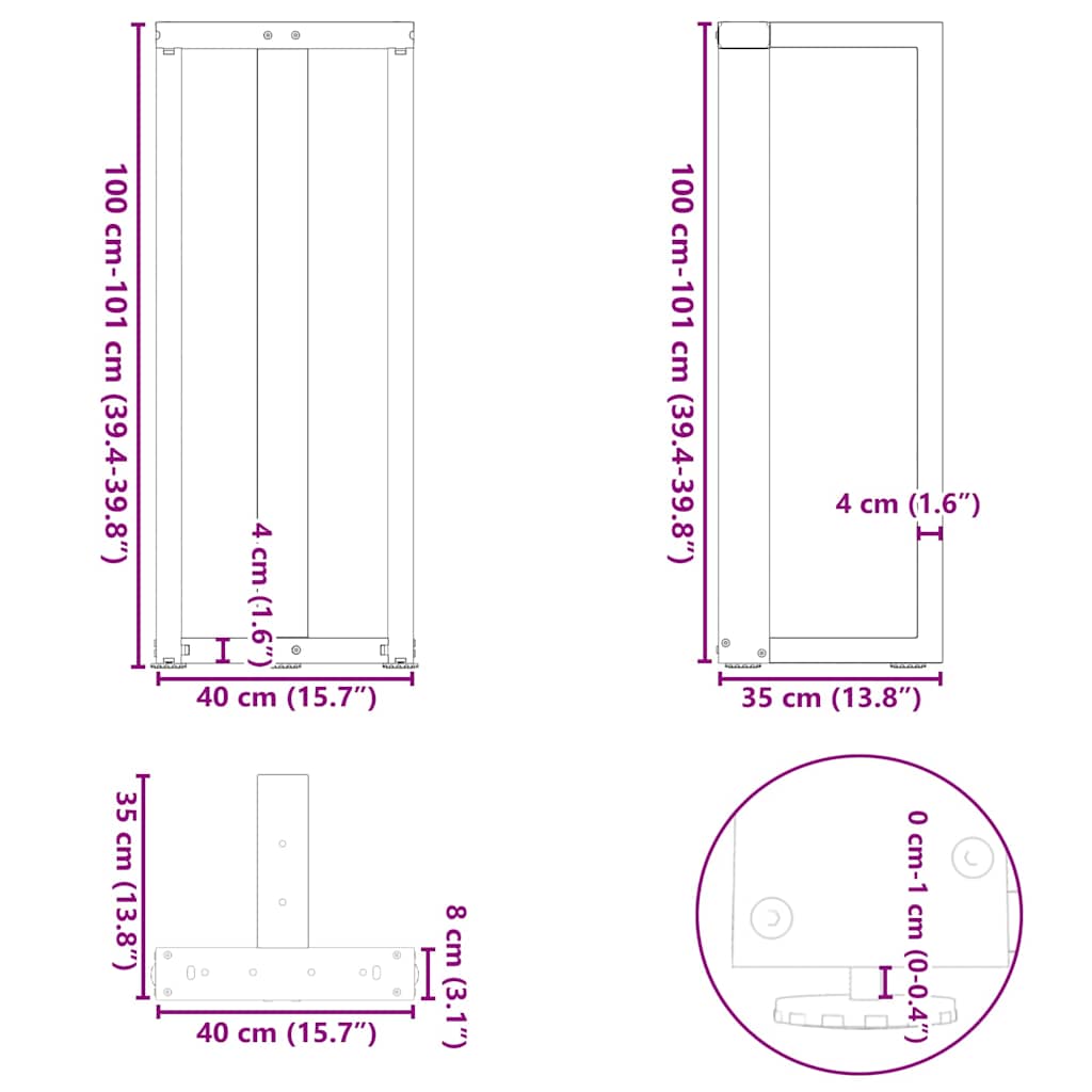 Noge za barski stol T-oblika 2 kom antracit 40x35x(100-101) cm čelik