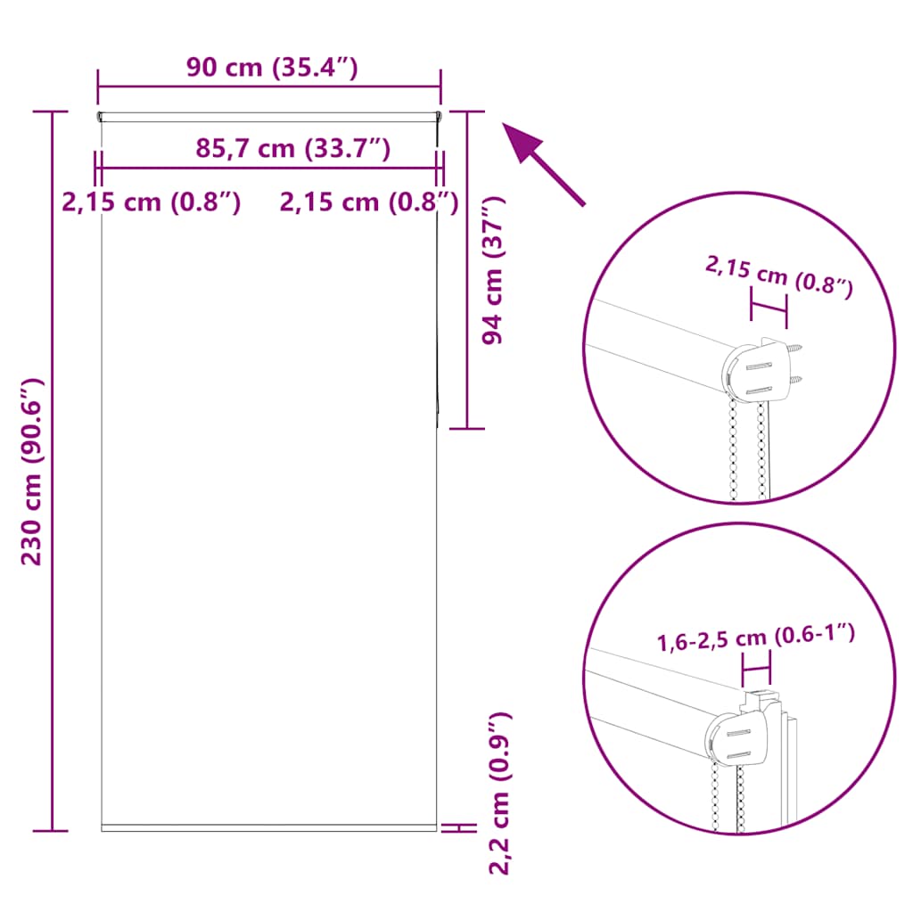 Rolo zavjesa za zamračivanje boje kave 90x230 cm Širina tkanine 85,7 cm Poliester