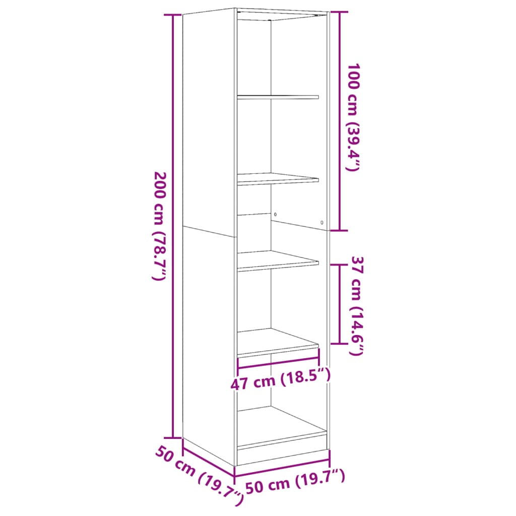 Ormar siva boja betona 50 x 50 x 200 cm od konstruiranog drva