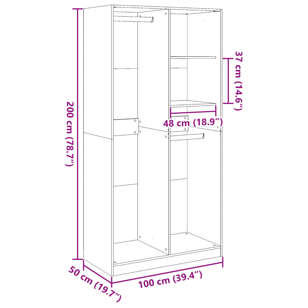 Ormar crni 100 x 50 x 200 cm od konstruiranog drva