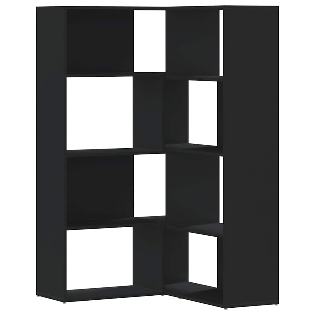 Kutni regal za knjige s 4 razine crni 85 x 85 x 140 cm drveni