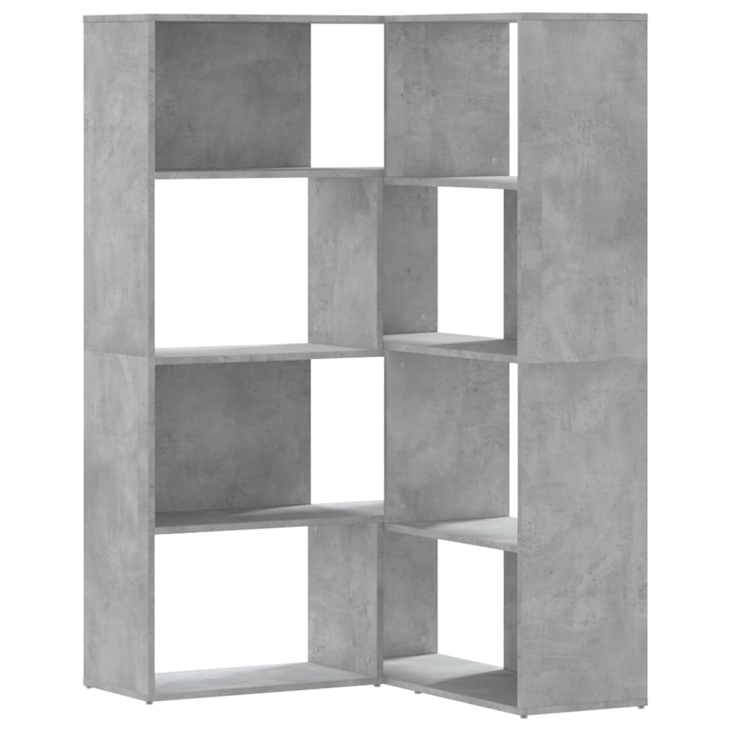 Kutni regal za knjige 4 razine boja betona 85x85x140 cm drveni