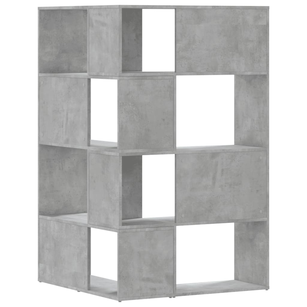 Kutni regal za knjige 4 razine boja betona 85x85x140 cm drveni