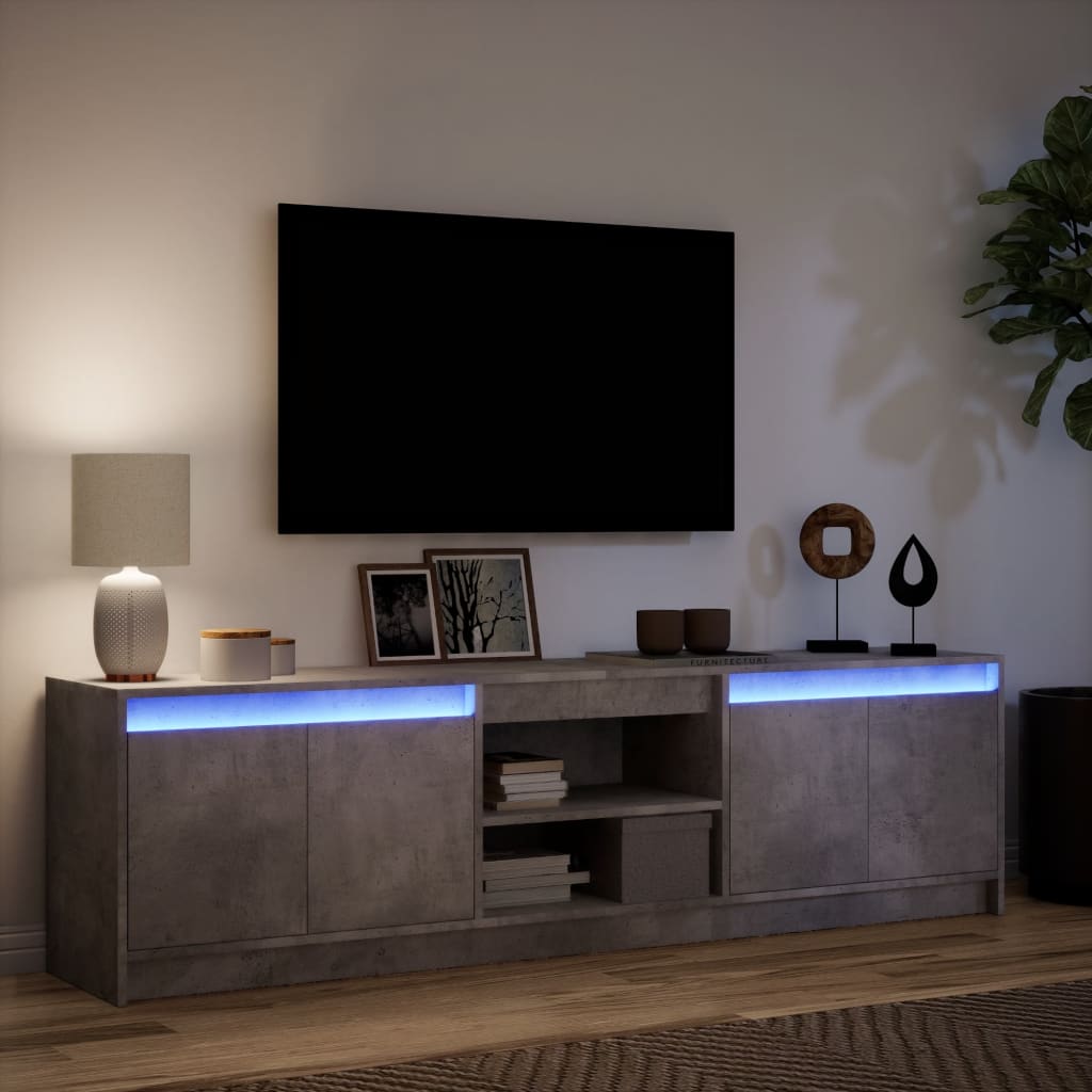 TV ormarić s LED svjetlima boja betona 180x34x50 cm drveni
