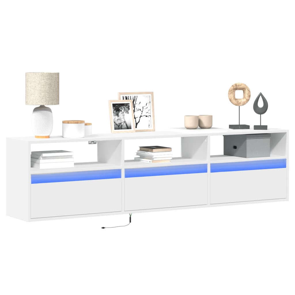 Zidni TV ormarić s LED svjetlima bijeli 180 x 31 x 45 cm