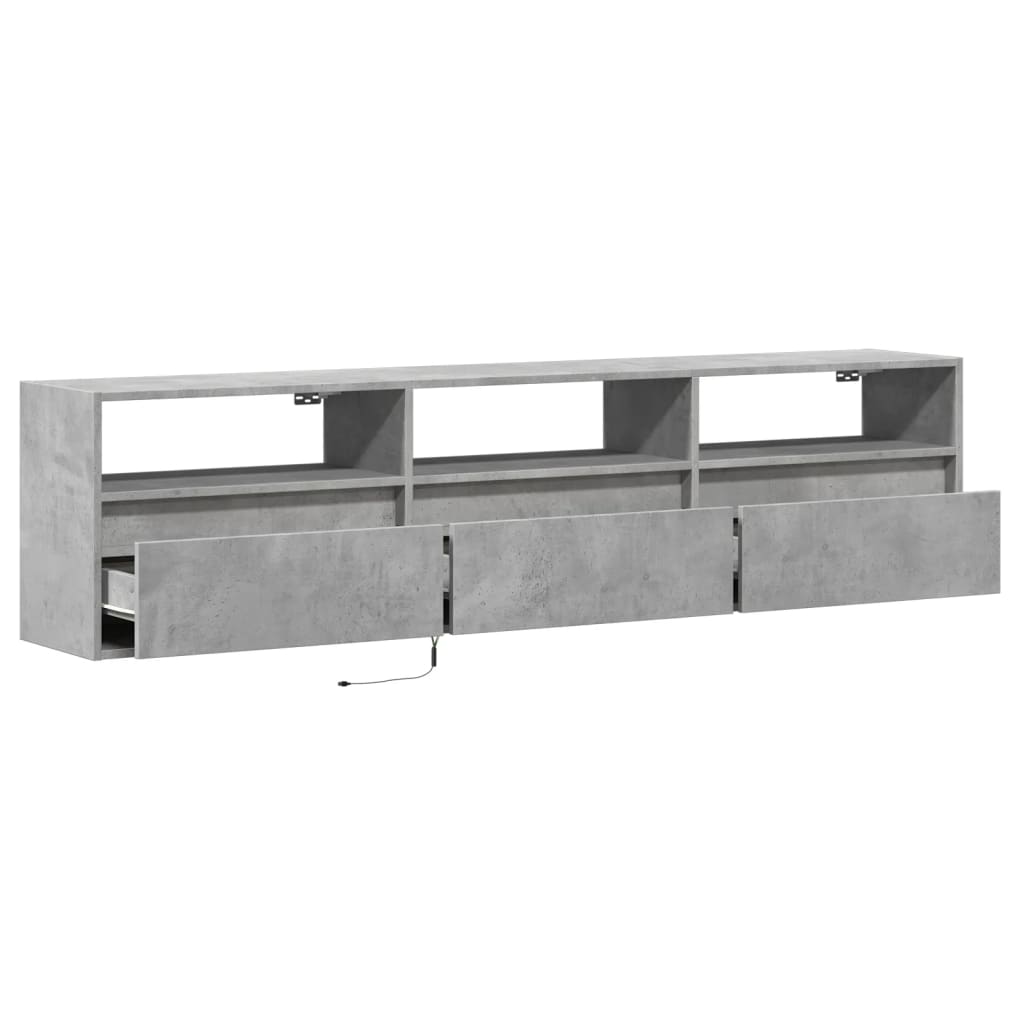 Zidni TV ormarić s LED svjetlima siva boja betona 180x31x45 cm