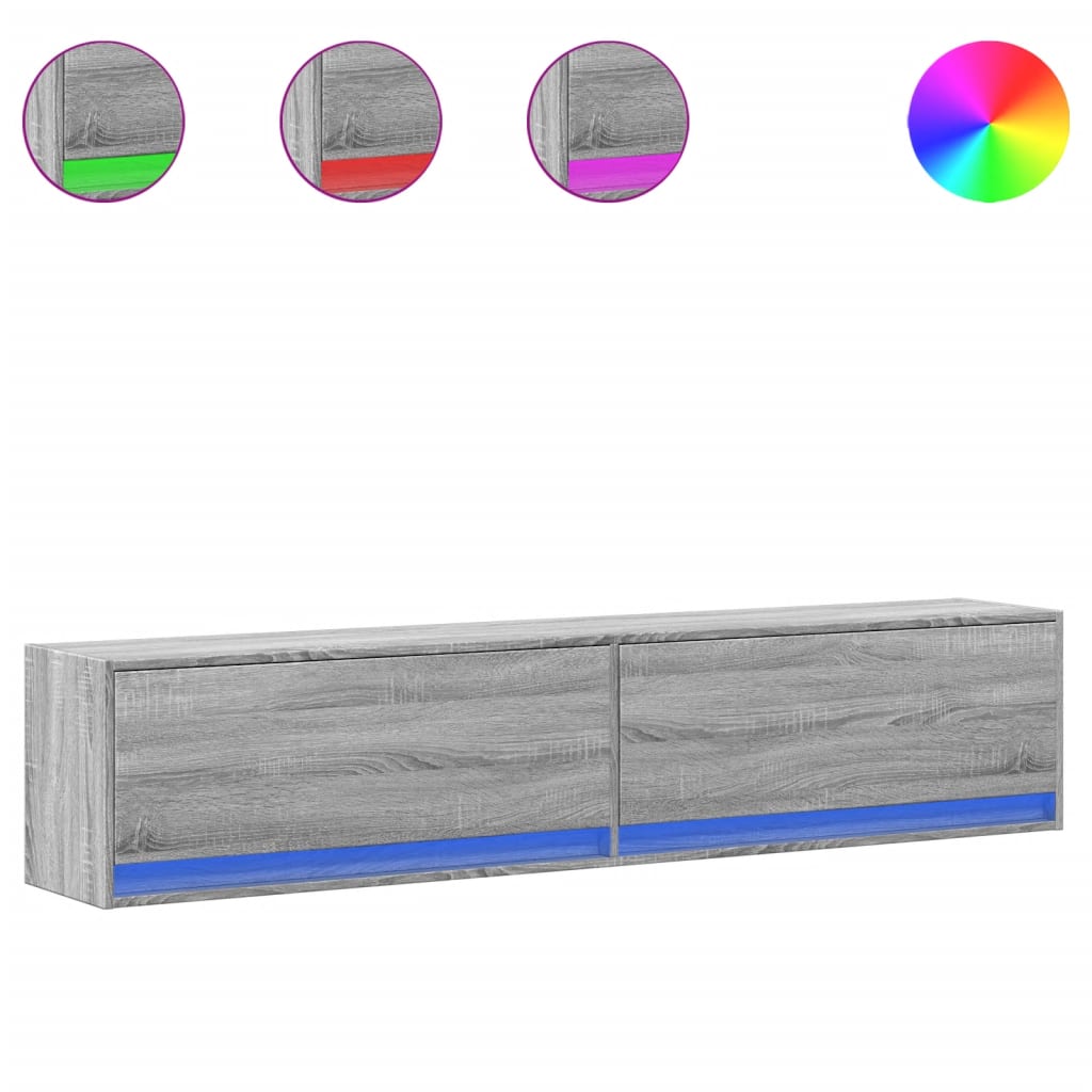 Zidni TV ormarić s LED svjetlima siva boja hrasta 180x31x38 cm