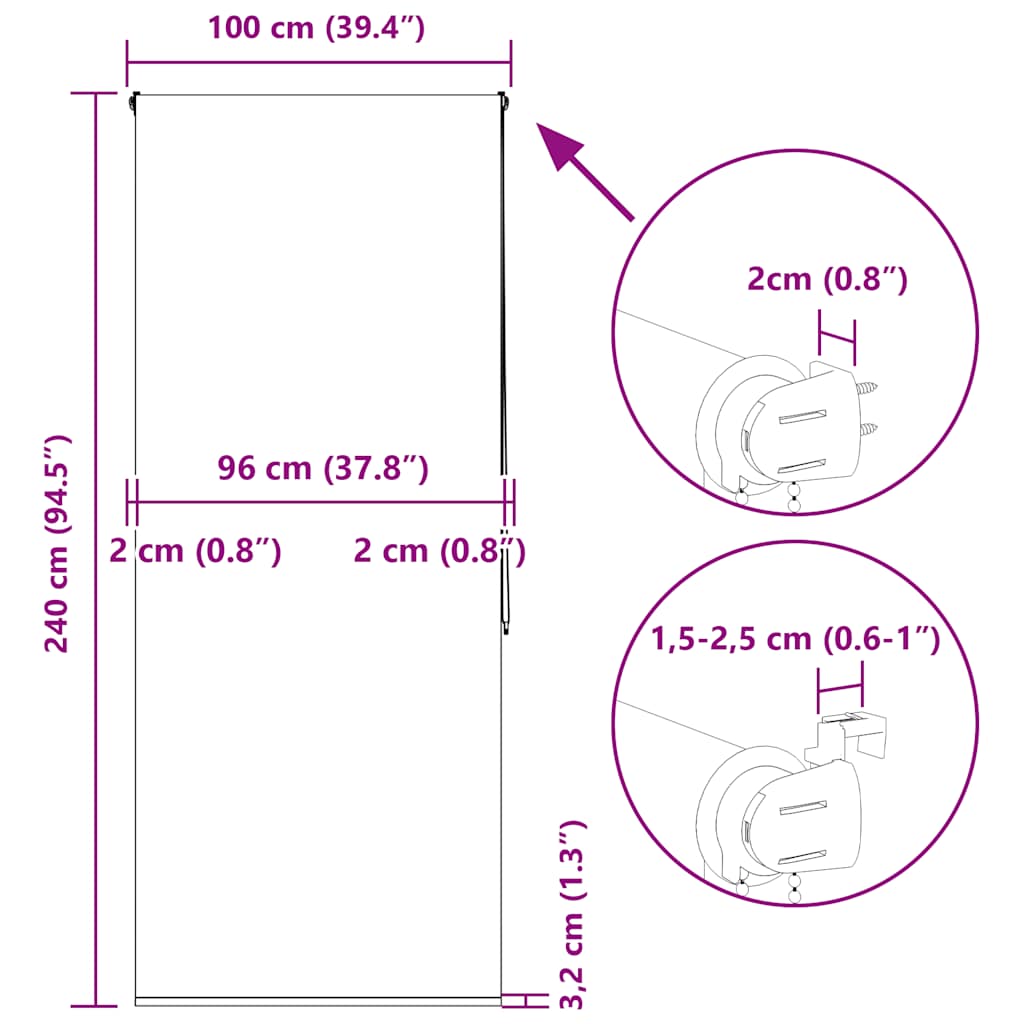 Rolo zavjesa za tuš 100x240 cm širina tkanine 96 cm