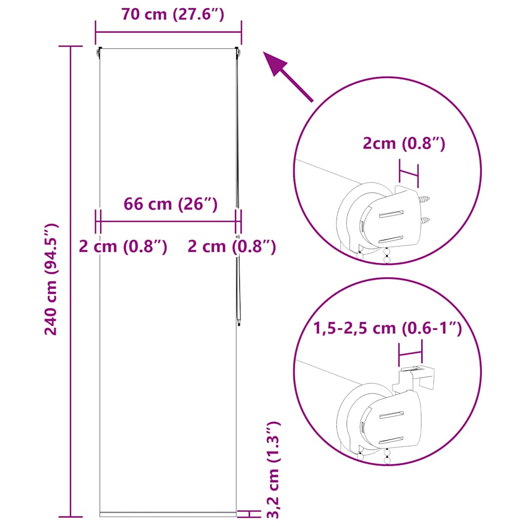 Rolo zavjesa za tuš 70x240 cm širina tkanine 66 cm