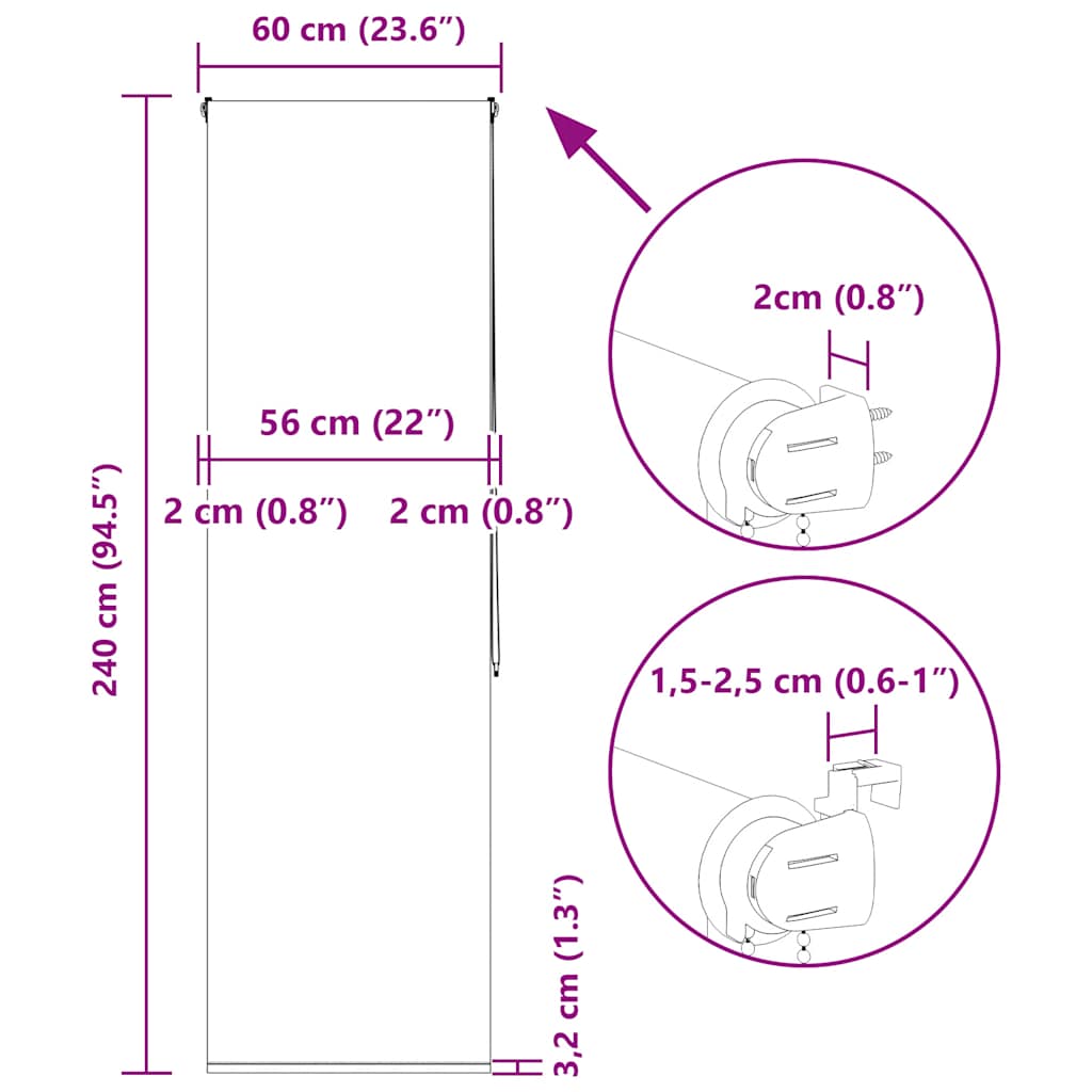Rolo zavjesa za tuš 60x240 cm širina tkanine 56 cm