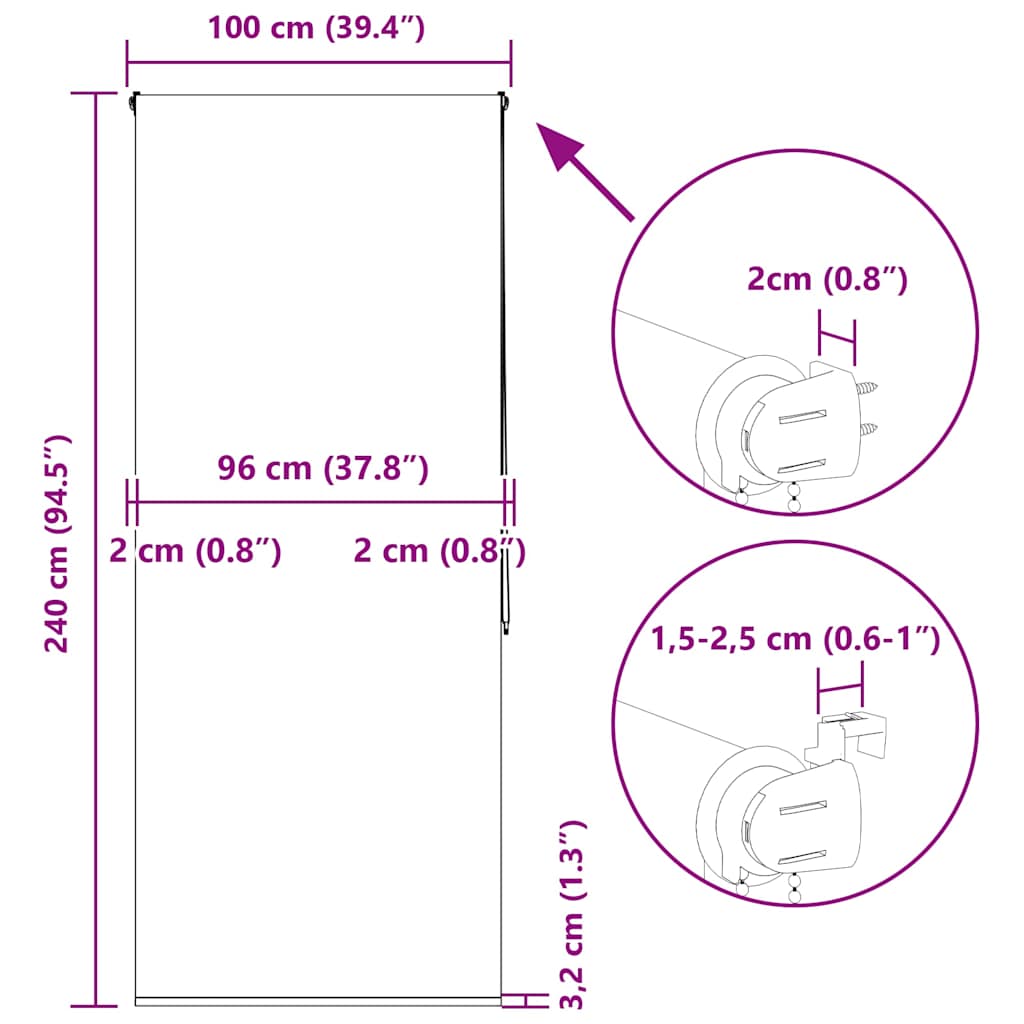 Rolo zavjesa za tuš 100x240 cm širina tkanine 96 cm