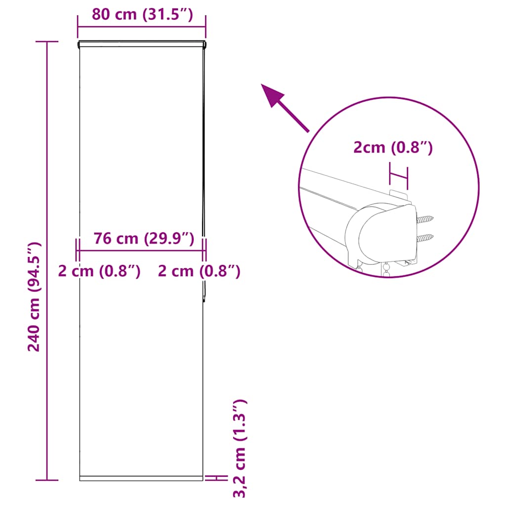 Rolo zavjesa za tuš s kazetom 80x240 cm širina tkanine 76 cm