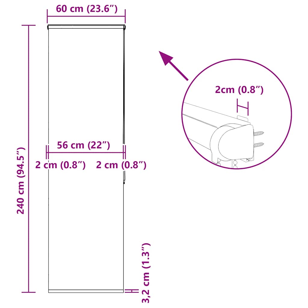 Rolo zavjesa za tuš s kazetom 60x240 cm širina tkanine 56 cm