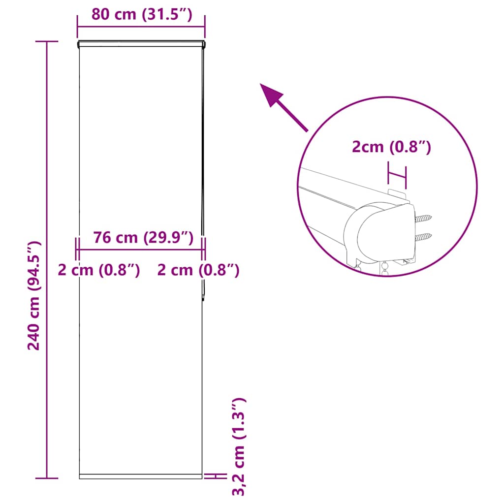Rolo zavjesa za tuš s kazetom 80x240 cm širina tkanine 76 cm