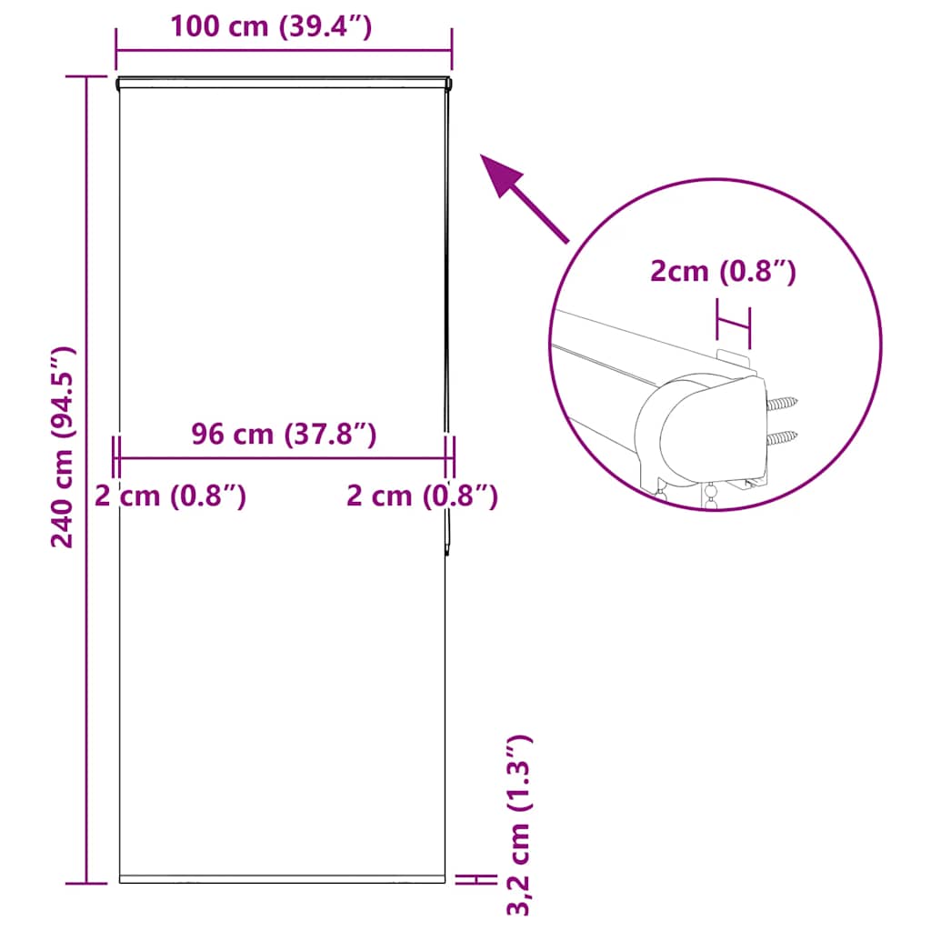 Rolo zavjesa za tuš s kazetom 100x240 cm širina tkanine 96 cm