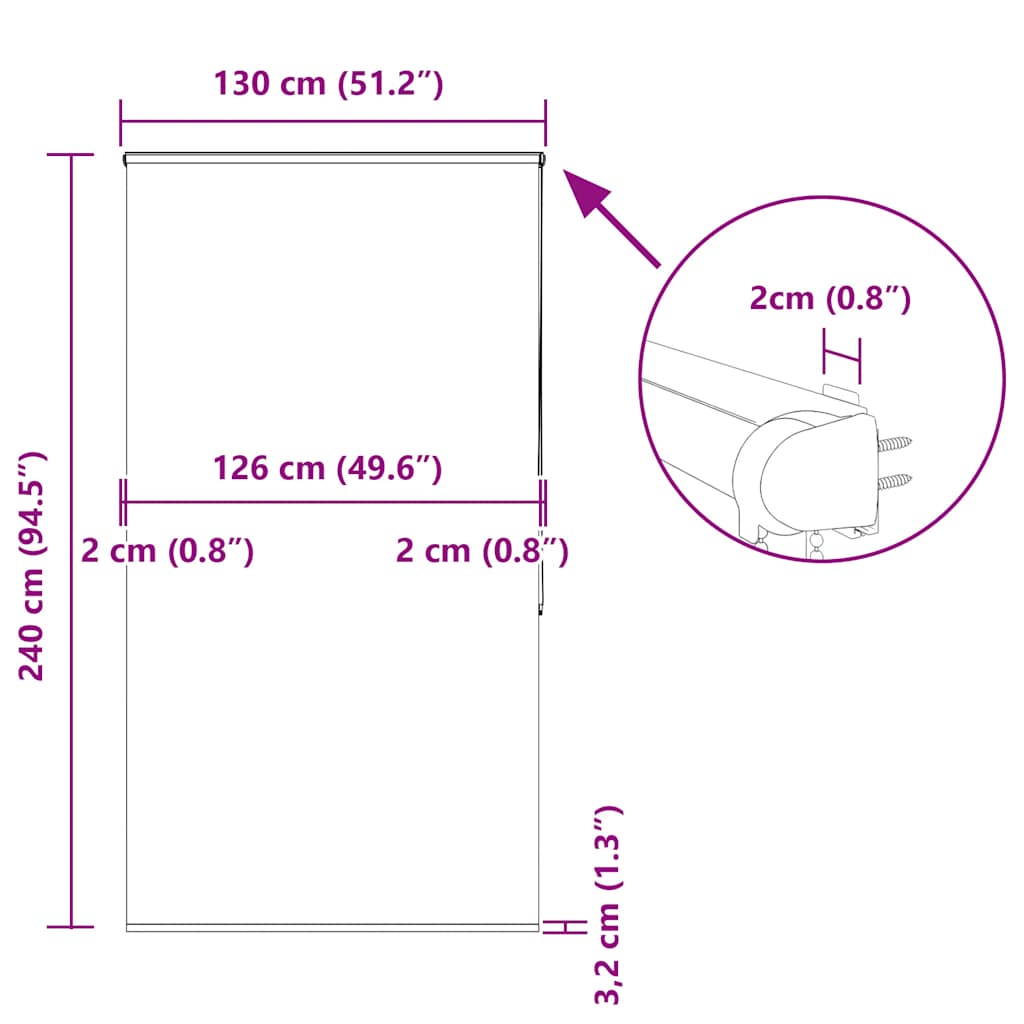 Rolo zavjesa za tuš s kazetom 130x240 cm širina tkanine 126 cm