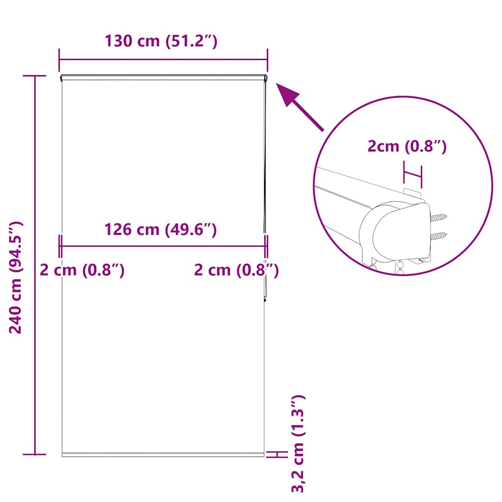 Rolo zavjesa za tuš s kazetom 130x240 cm širina tkanine 126 cm