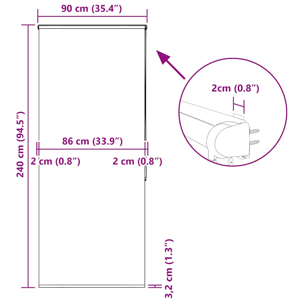 Rolo zavjesa za tuš s kazetom 90x240 cm širina tkanine 86 cm