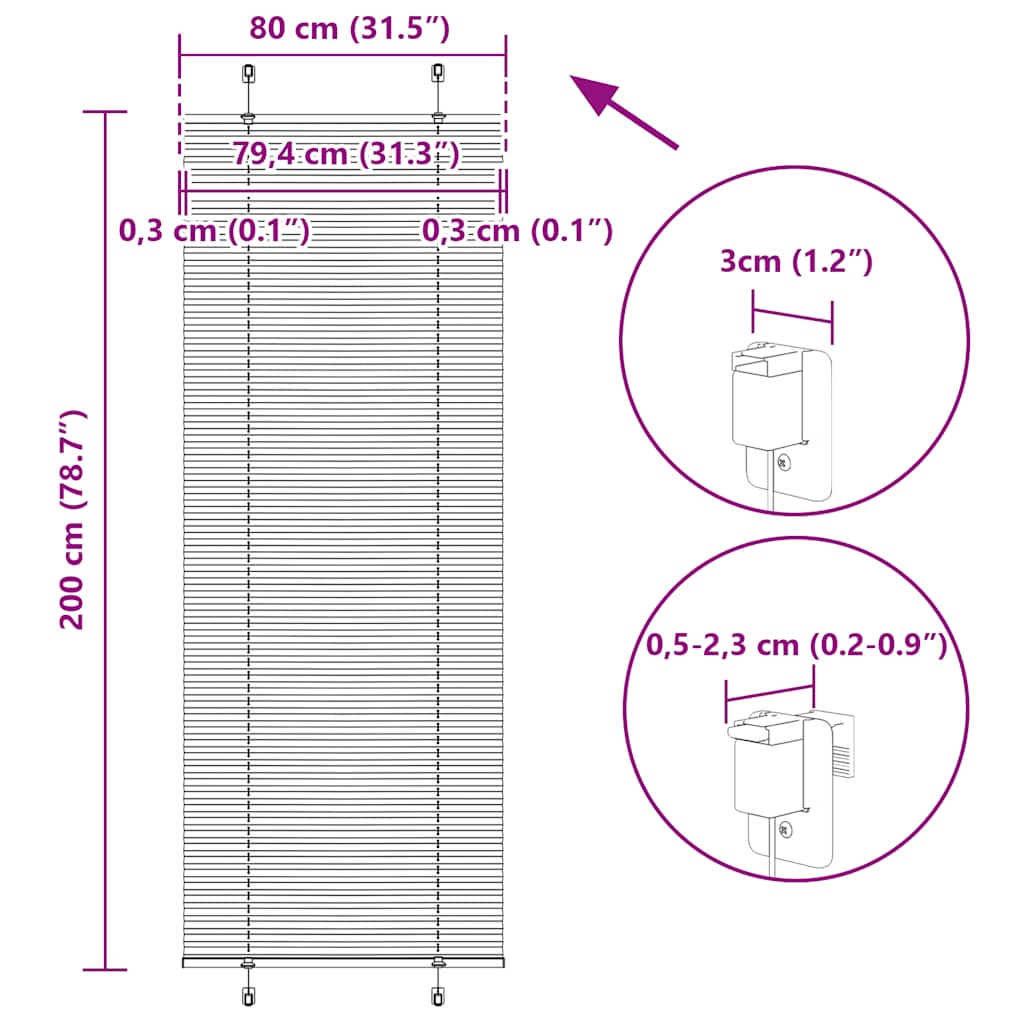Plisirana roleta crna 80x200 cm širina tkanine 79,4 cm