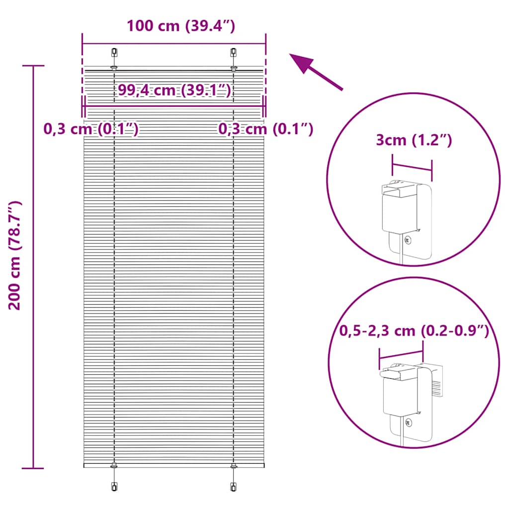 Plisirana roleta crna 100x200 cm širina tkanine 99,4 cm