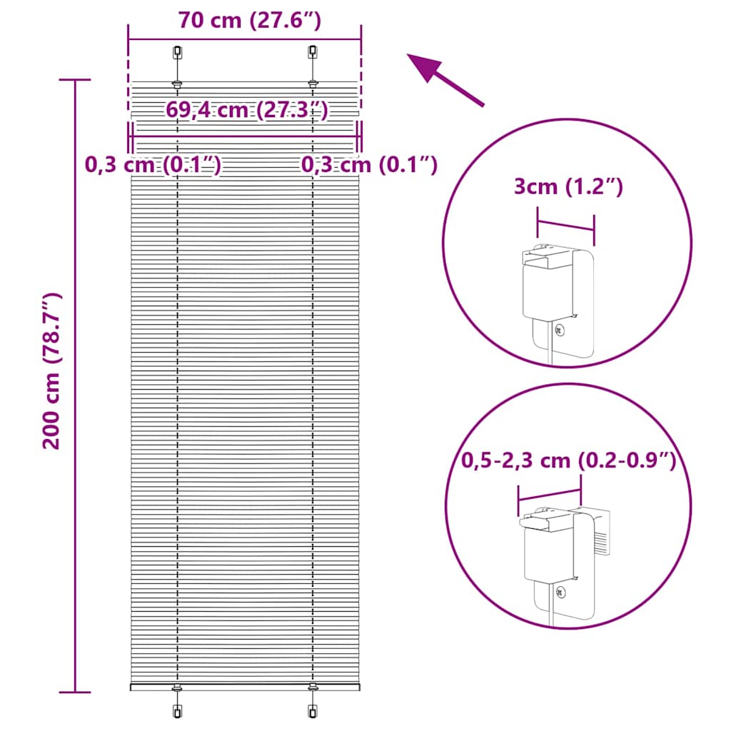 Plisirana roleta svijetlosiva 70x200 cm širina tkanine 69,4 cm