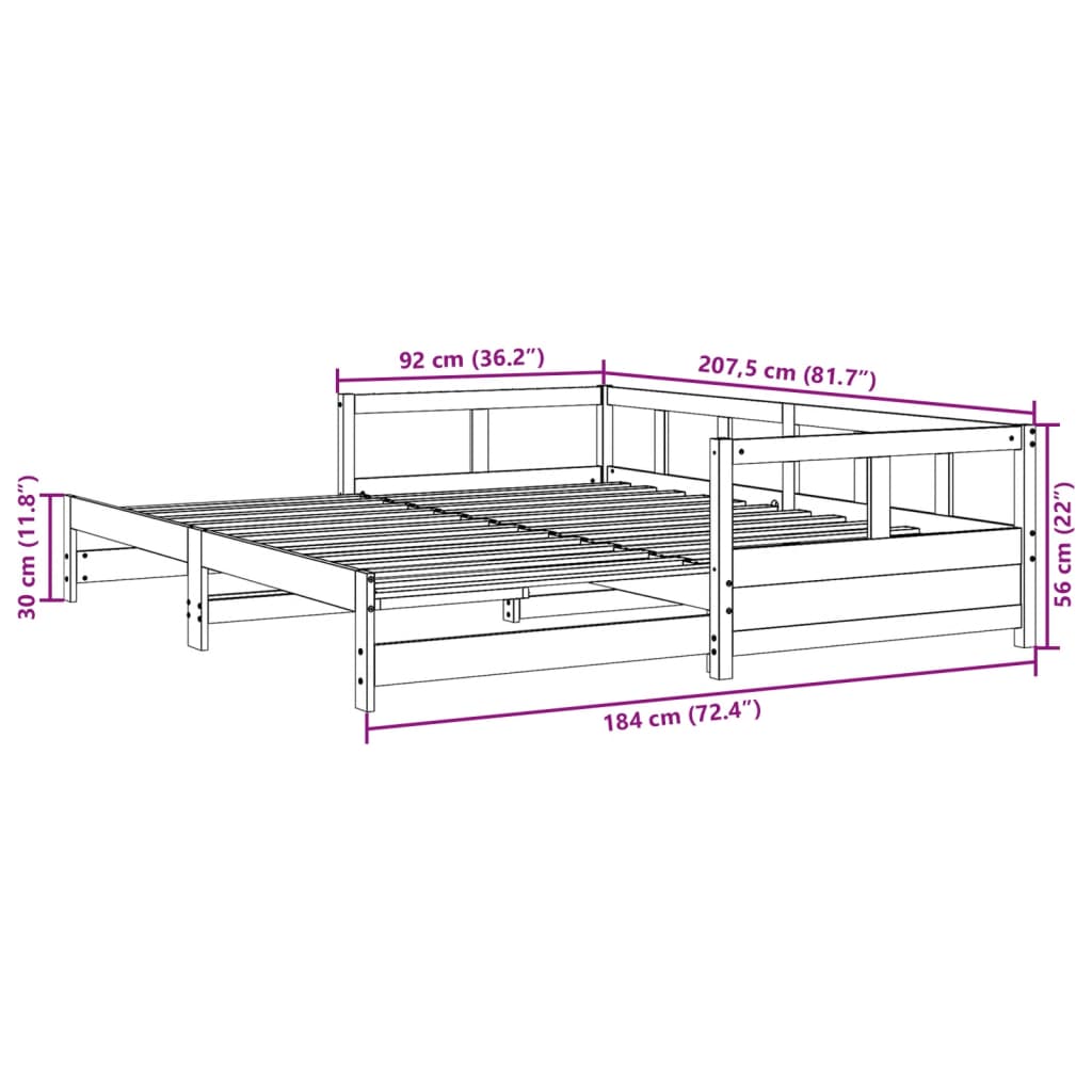 Dnevni krevet bez madraca bijeli 90 x 200 cm masivna borovina