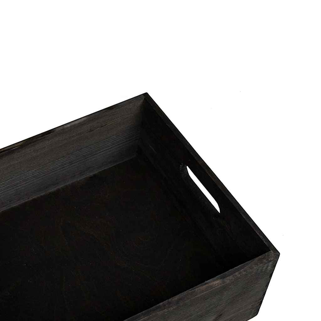 Drvena kutija s ručkama crna 40x30x13 cm puno drvo bor