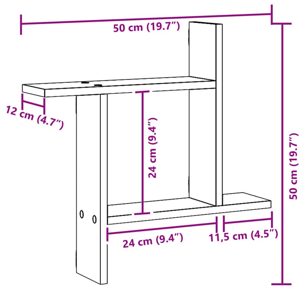 Zidne police 2 kom boja artisian hrast 50x12x50 cm drvene